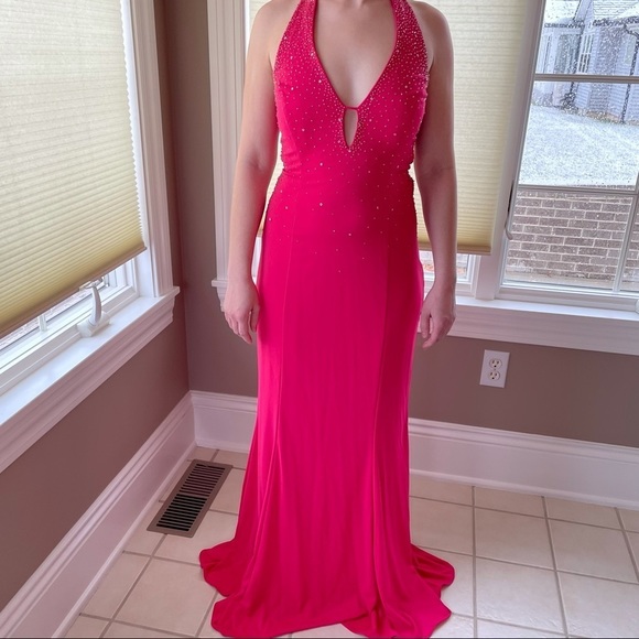 Beaded Barbie Pink Floor Length Formal Gown Prom Homecoming Dress Hot Pink - Picture 2 of 14